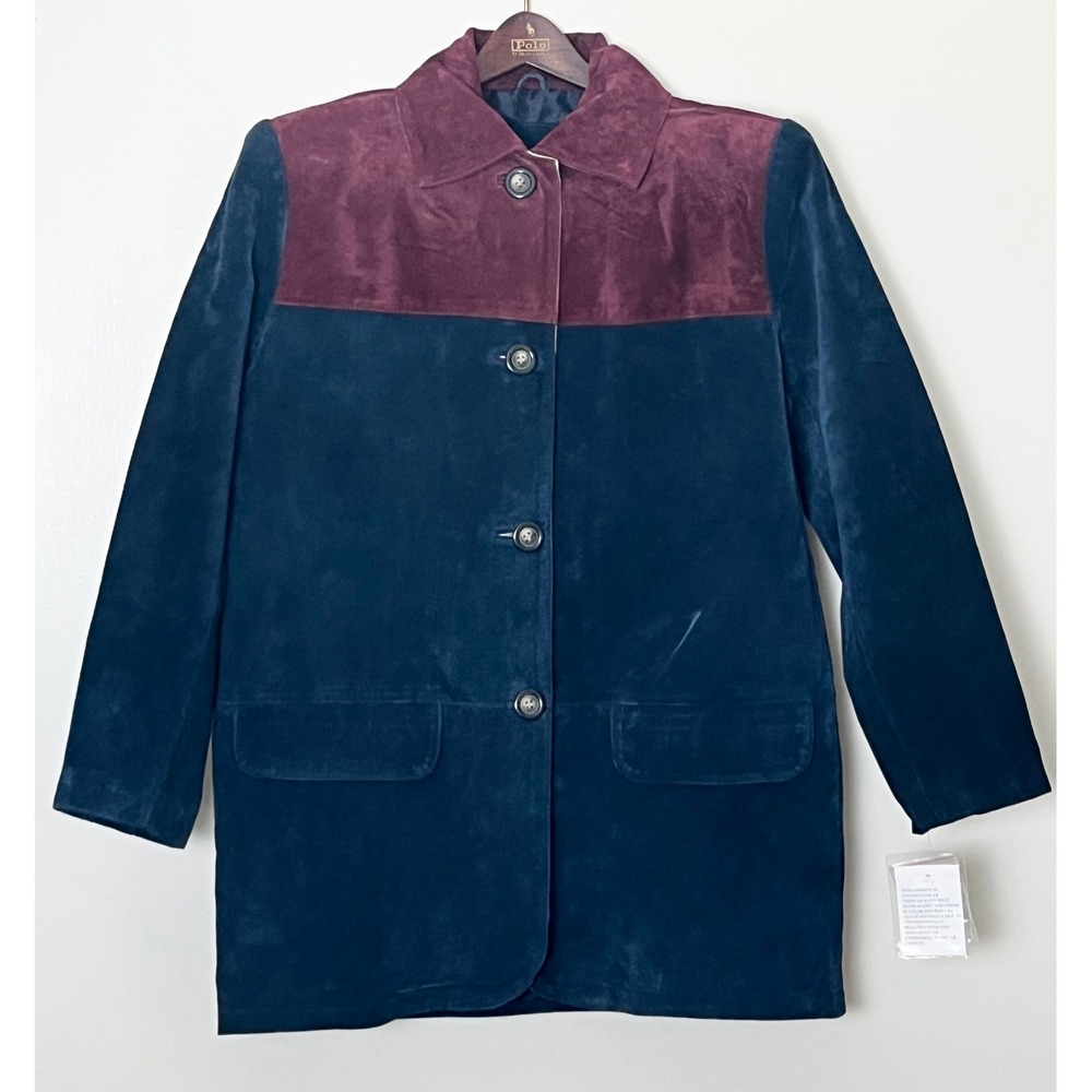 NWT Suede Colorblock Jacket Small Navy Burgundy Michael Mims Kathy Cole VNTG 90s